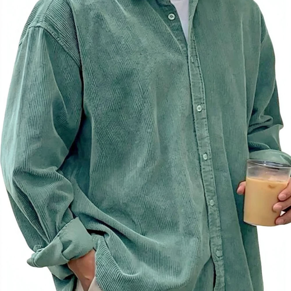 Corduroy Button Up Shirt Men - Erkekler için Kadife Gömlek, Uzun Kollu,