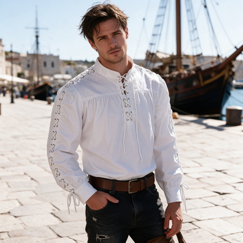 Erkekler için Orta Çağ Korsan  - Medieval Gothic Lace Up Pirate Shirt incelemesi ve fiyatı