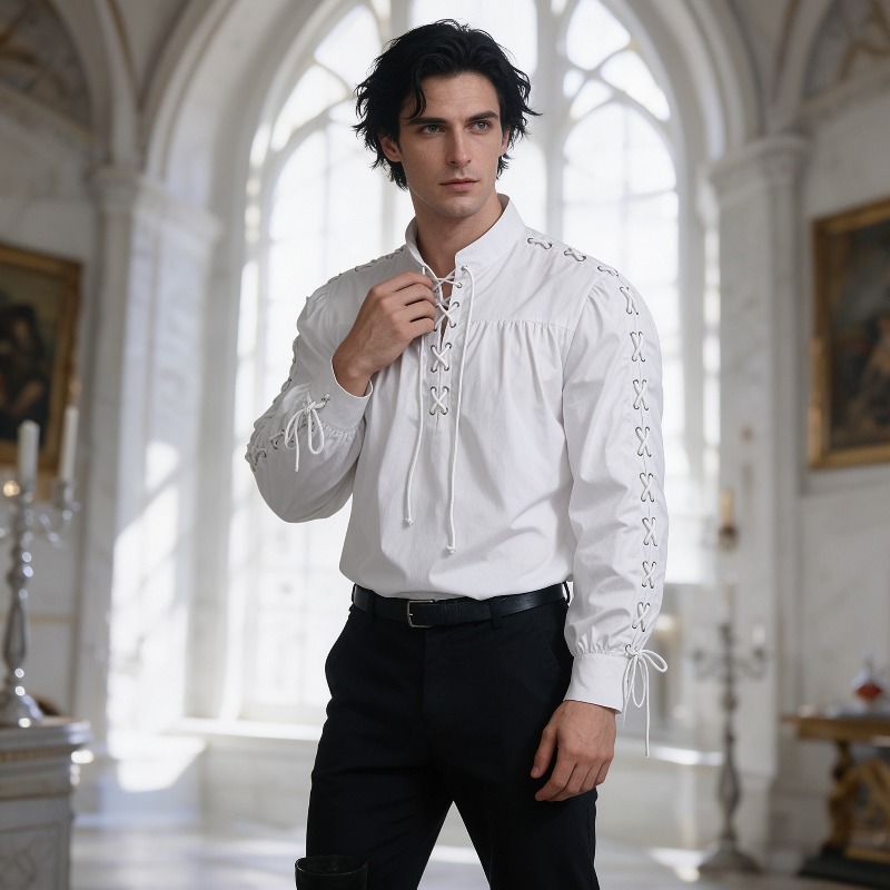 Erkekler için Orta Çağ Korsan  - Medieval Gothic Lace Up Pirate Shirt incelemesi ve fiyatı