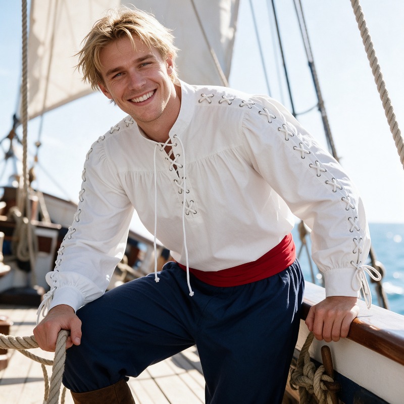 Erkekler için Orta Çağ Korsan  - Medieval Gothic Lace Up Pirate Shirt incelemesi ve fiyatı