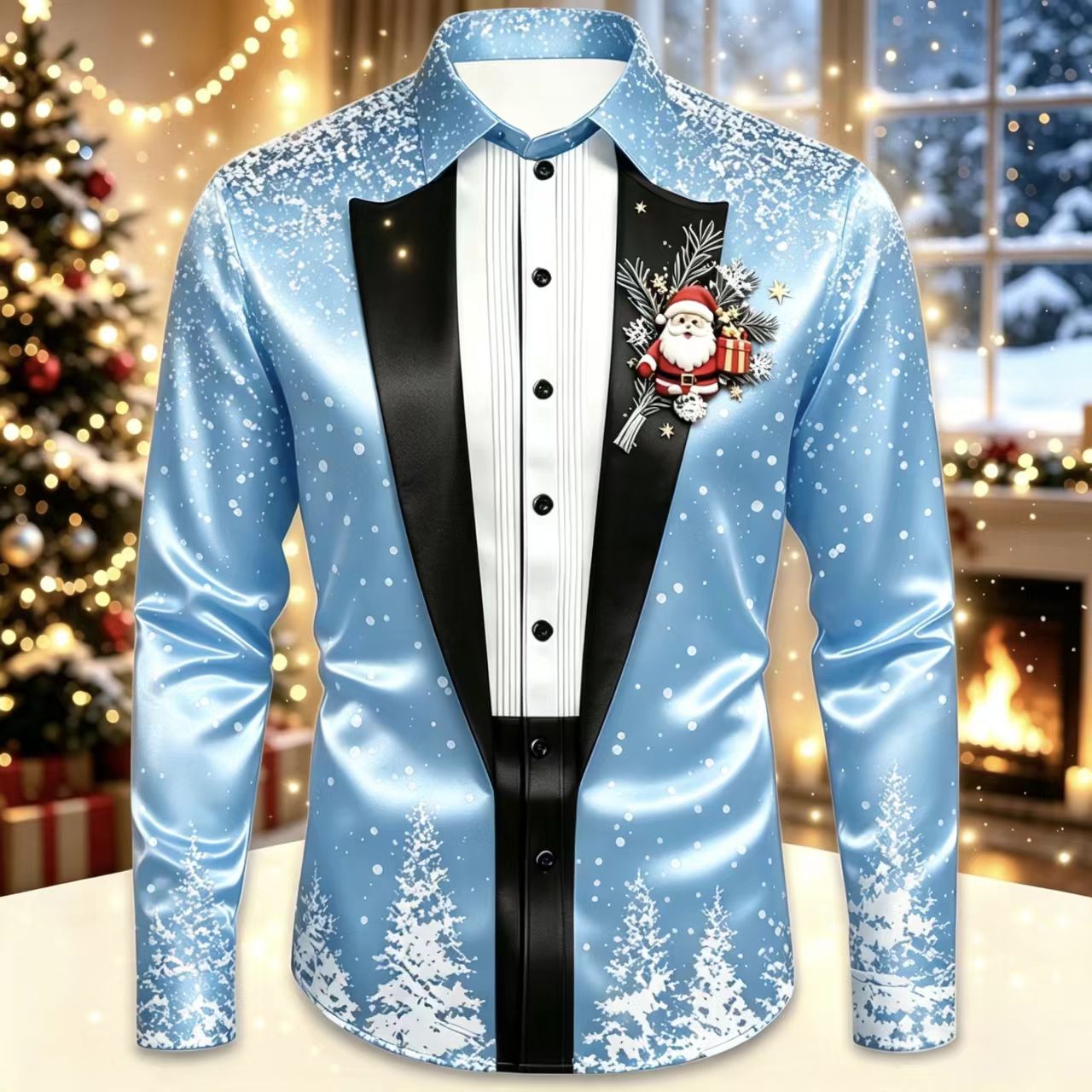 Men Christmas Satin Long Sleev - Mens Satin Silk Dress Shirt incelemesi ve fiyatı