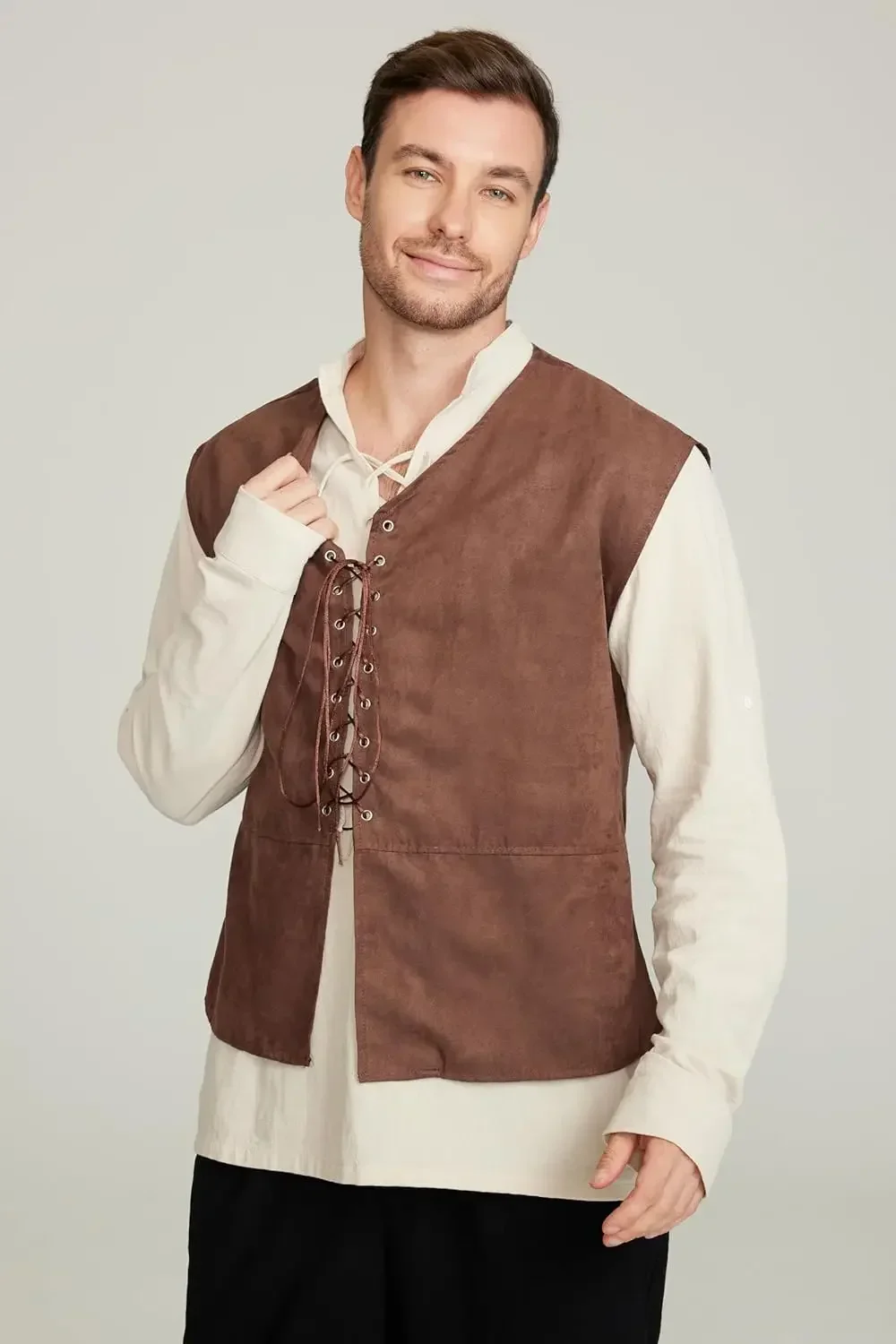 2 Parçalı Set Erkek Orta Çağ K - Medieval Gothic Lace Up Pirate Shirt incelemesi ve fiyatı